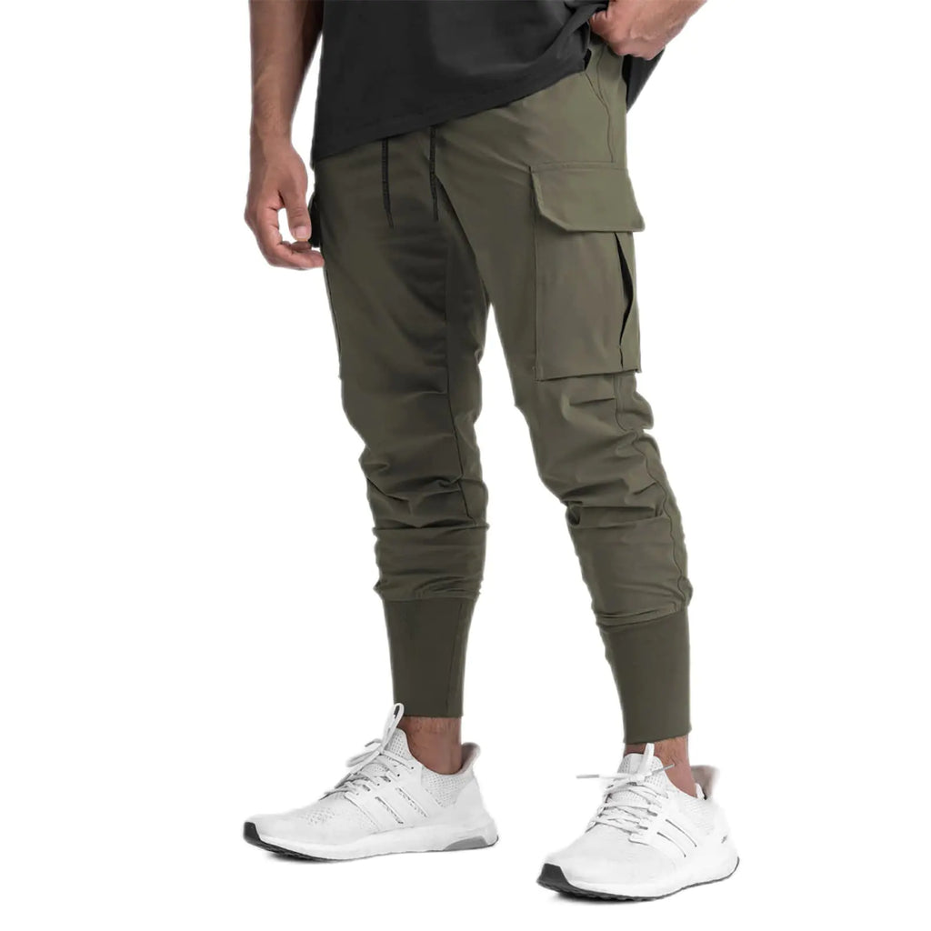 ZACAGO Work Out Pants Gym Men Cargo Joggers Slim Fit Sweatpants Soccer Pants Lightweight Workout Jogger with Zipper Pocket Army Green Small